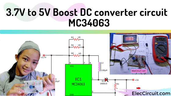 Circuito convertidor de CC elevador/aumento de 3,7 V a 5 V usando MC34063