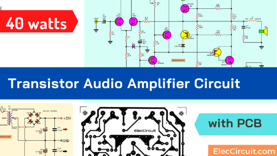 Circuito amplificador de audio con transistor de 40W con PCB