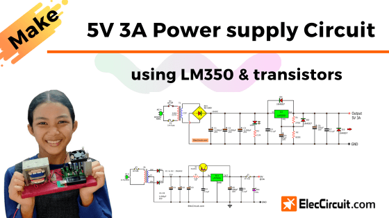 Circuito de fuente de alimentación digital, 5V 3A usando LM350 y transistores