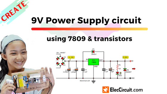 Diagrama del circuito de alimentación regulada de 9V.