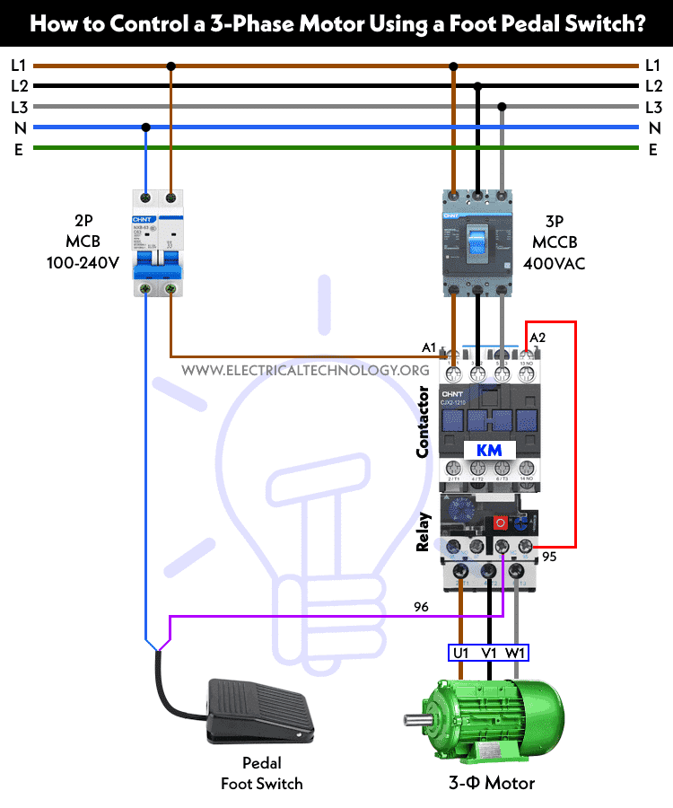 ¿Cómo controlar un motor trifásico mediante un interruptor de pedal?