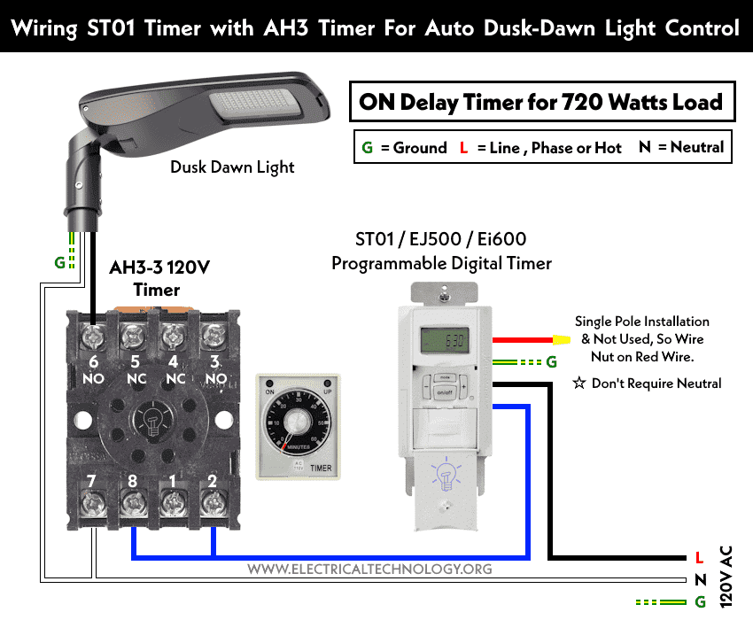 ¿Cómo conectar el temporizador ST01 para el control de luz con retardo de encendido del anochecer y el amanecer?