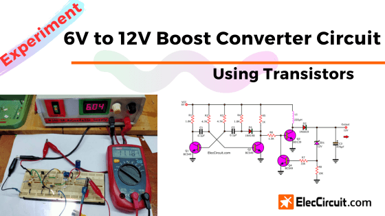 Circuito convertidor elevador simple de 6 V a 12 V que utiliza transistores