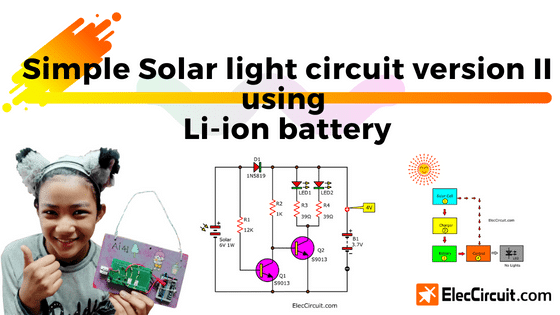 Circuito de luz solar simple versión II con batería de iones de litio