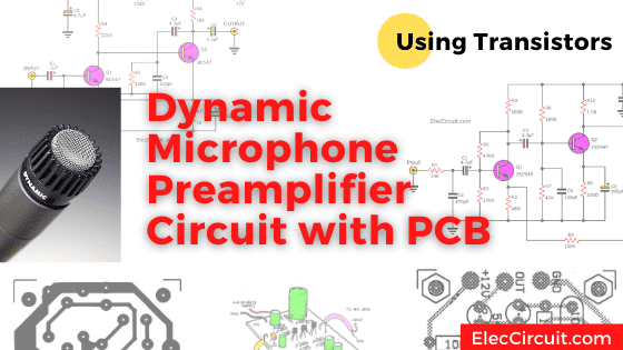 Circuito de preamplificador de micrófono dinámico de transistores con PCB
