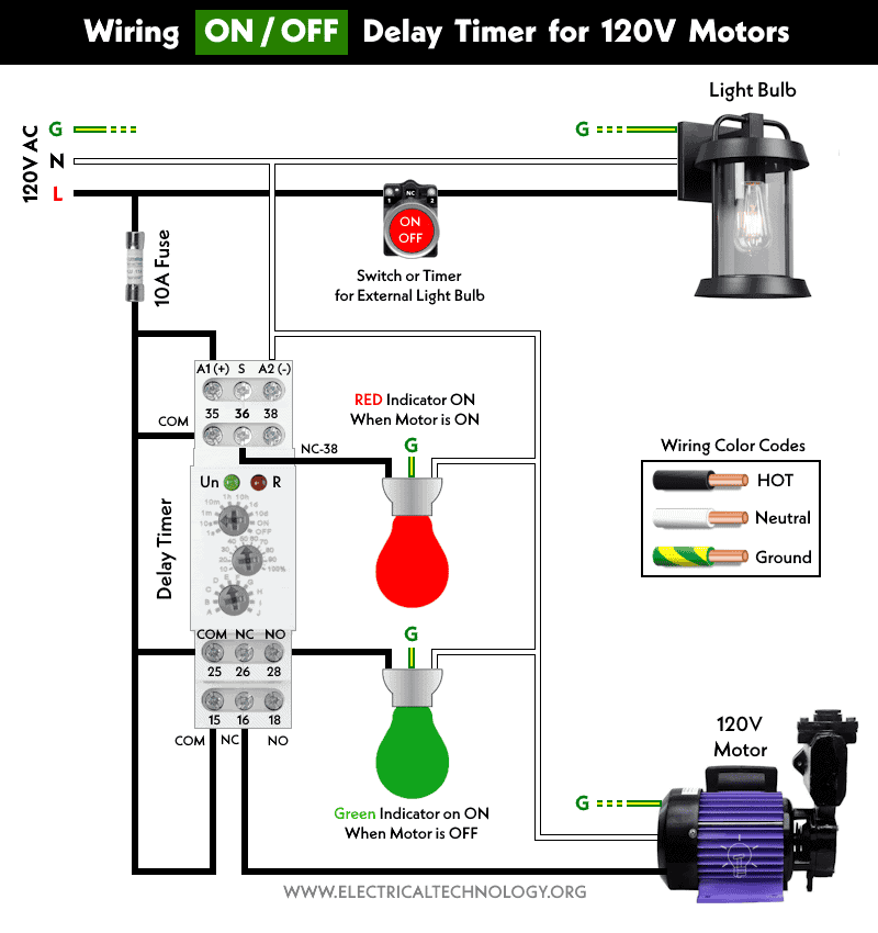 ¿Cómo cablear un temporizador de retardo de encendido/apagado multifunción para motores de 120 V/240 V?