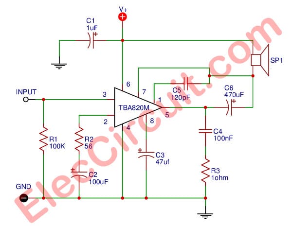 TBA820M Circuito amplificador estéreo 2 vatios