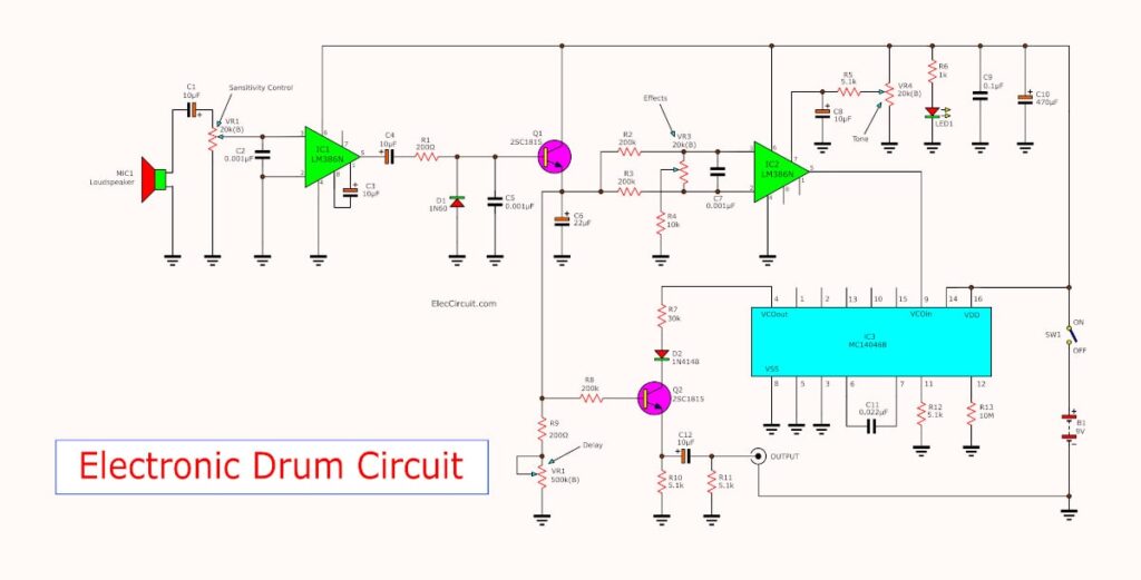 Circuito de batería electrónica simple usando MC14046
